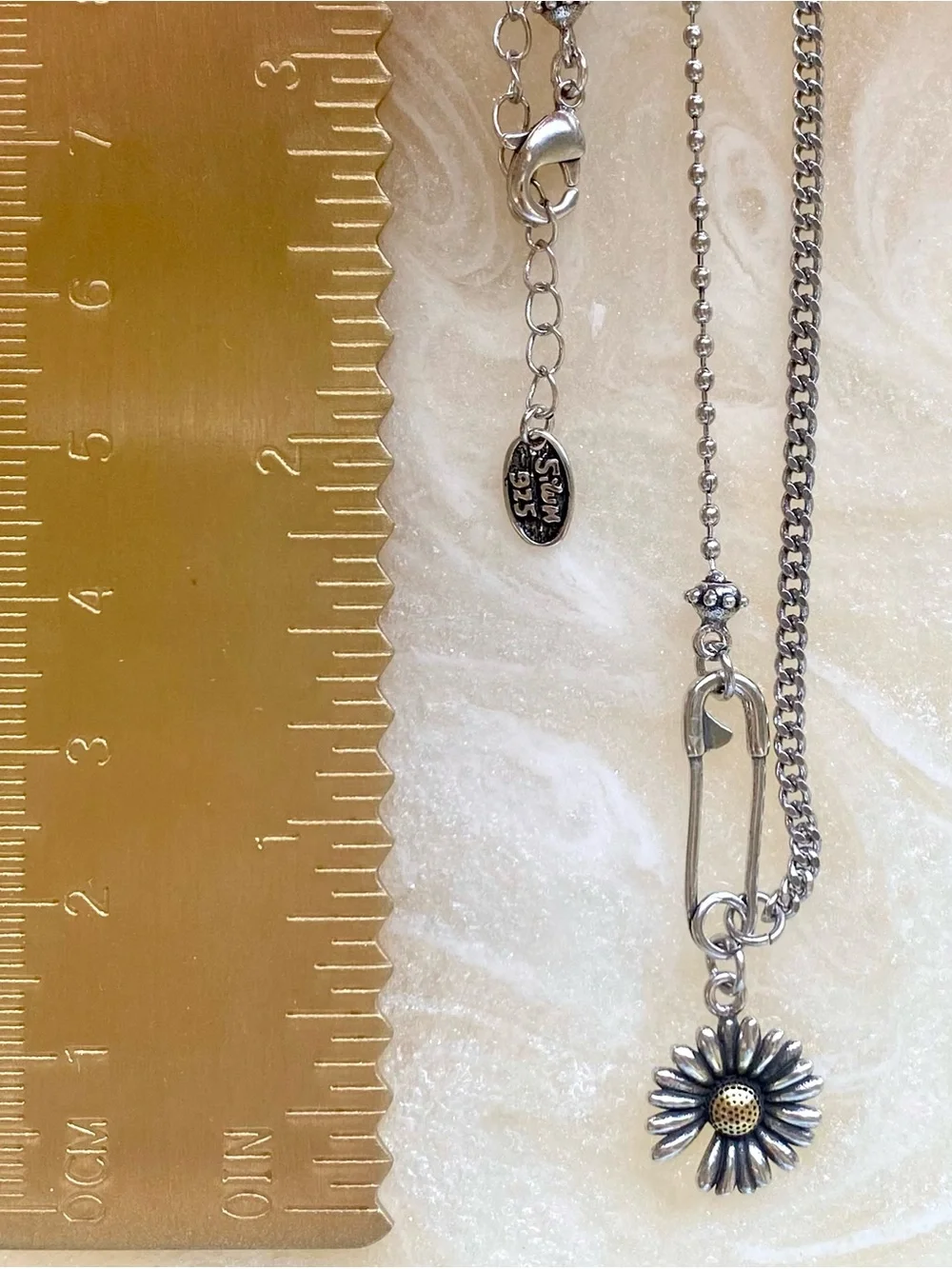 Sterling Silver Daisy Pendant Necklace - Daisy Charm in Silver and Gold